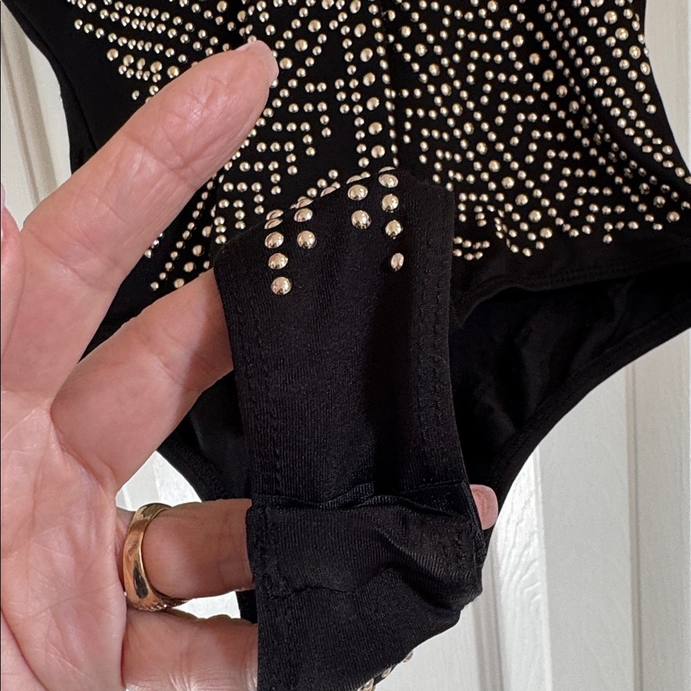 Caché Rare Vintage Black Bodysuit w/ Gold Studs - Picture 9 of 11